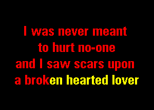 I was never meant
to hurt no-one

and I saw scars upon
a broken hearted lover