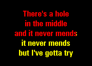 There's a hole
in the middle

and it never mends
it never mends
but I've gotta try