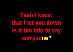 Yeah I know
that I let you down

Is it too late to say
sorry now?