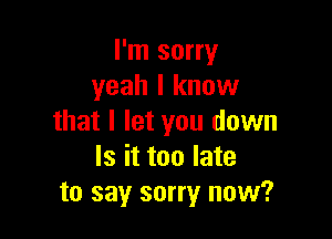 I'm sorry
yeah I know

that I let you down
Is it too late
to say sorry now?