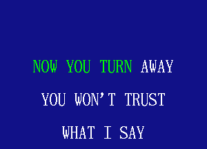 NOW YOU TURN AWAY

YOU WON T TRUST
WHAT I SAY