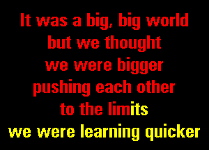 It was a big, big world
but we thought
we were bigger
pushing each other
to the limits
we were learning quicker