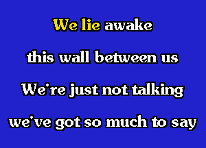 We lie awake
this wall between us
We're just not talking

we've got so much to say