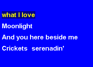 what I love

Moonlight

And you here beside me

Crickets serenadin'