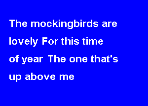 The mockingbirds are

lovely For this time

of year The one that's

up above me