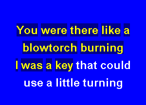 You were there like a

blowtorch burning

l was a key that could
use a little turning