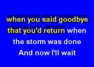 when you said goodbye

that you'd return when
the storm was done
And now I'll wait