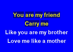 You are my friend
Carry me

Like you are my brother

Love me like a mother