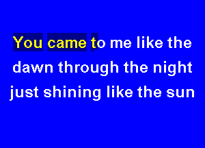 You came to me like the

dawn through the night

just shining like the sun