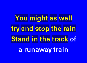 You might as well

try and stop the rain

Stand in the track of
a runaway train