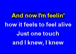 And now I'm feelin'
how it feels to feel alive
Just one touch

and I knew, I knew