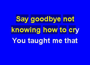 Say goodbye not
knowing how to cry

You taught me that