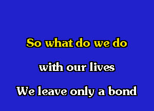 So what do we do

with our lives

We leave only a bond