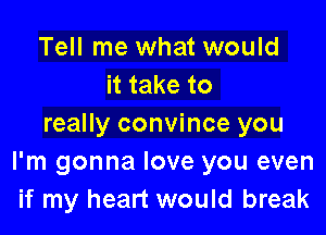 Tell me what would
it take to

really convince you
I'm gonna love you even
if my heart would break