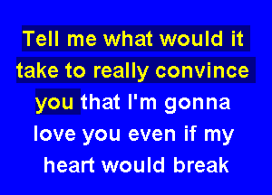 Tell me what would it
take to really convince

you that I'm gonna
love you even if my
heart would break