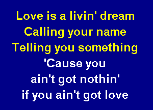 Love is a livin' dream
Calling your name
Telling you something

'Cause you
ain't got nothin'
if you ain't got love