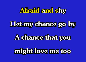 Afraid and shy

I let my chance 90 by

A chance that you

might love me too