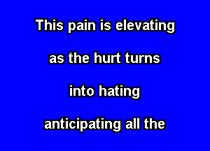 This pain is elevating
as the hurt turns

into hating

anticipating all the