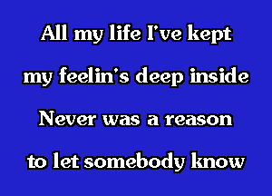 All my life I've kept
my feelin's deep inside
Never was a reason

to let somebody know