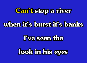 Can't stop a river
when it's burst it's banks
I've seen the

look in his eyes
