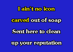 I ain't no icon
carved out of soap

Sent here to clean

up your reputation I