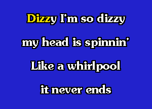 Dizzy I'm so dizzy
my head is spinnin'
Like a whirlpool

it never ends