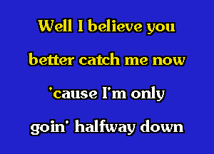 Well I believe you
better catch me now

'cause I'm only

goin' halfway down I