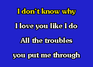 I don't know why

I love you like I do
All the troubles

you put me through