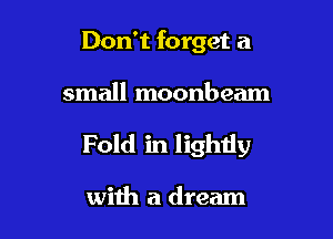 Don't forget a

small moonbeam

Fold in lightly

with a dream