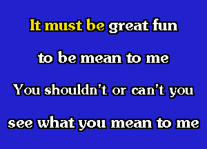 It must be great fun
to be mean to me

You shouldn't or can't you

see what you mean to me