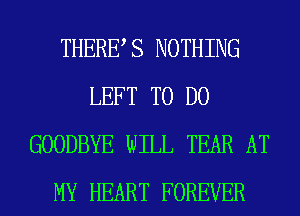 THERES NOTHING
LEFT TO DO
GOODBYE WILL TEAR AT
MY HEART FOREVER