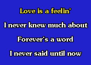 Love is a feelin'
I never knew much about
Forever's a word

I never said until now