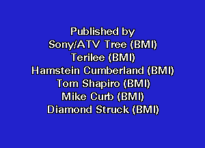 Published by
SonyIATV Tree (BMI)
Terilee (BMI)
Hamstein Cumberland (BMI)

Tom Shapiro (BMI)
Mike Curb (BMI)
Diamond Struck (BMI)