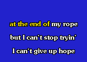 at the end of my rope
but I can't stop tryin'

I can't give up hope