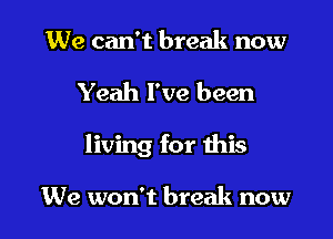 We can't break now

Yeah I've been

living for this

We won't break now