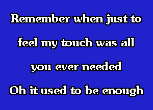 Remember when just to
feel my touch was all
you ever needed

Oh it used to be enough