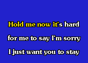 Hold me now it's hard
for me to say I'm sorry

I just want you to stay