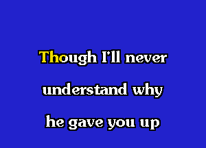 Though I'll never

understand why

he gave you up