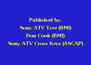 Published bgn
SonWATV Tree (BMI)

Don Cook (BMI)
SonWATV Cross Keys (ASCAP)