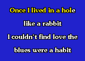 Once I lived in a hole
like a rabbit
I couldn't find love the

blues were a habit