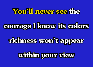 You'll never see the
courage I know its colors
richness won't appear

within your view