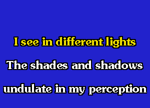 I see in different lights
The shades and shadows

undulate in my perception
