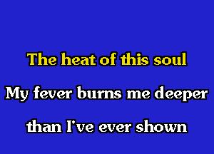 The heat of this soul
My fever bums me deeper

than I've ever shown