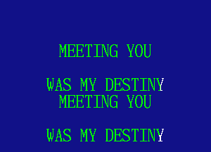MEETING YOU

WAS MY DESTINY
MEETING YOU

WAS MY DESTINY l