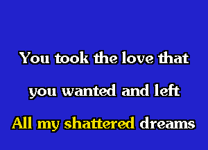You took the love that
you wanted and left

All my shattered dreams