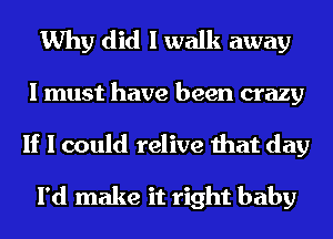 Why did I walk away
I must have been crazy
If I could relive that day

I'd make it right baby