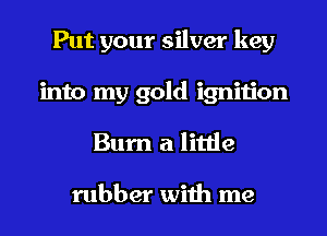 Put your silver key
into my gold ignition
Burn a little

rubber with me