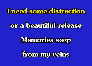 I need some distraction
or a beautiful release
Memories seep

from my veins