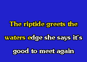 The riptide greets the
waters edge she says it's

good to meet again
