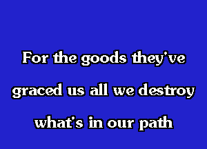 For the goods they've
graced us all we destroy

what's in our path